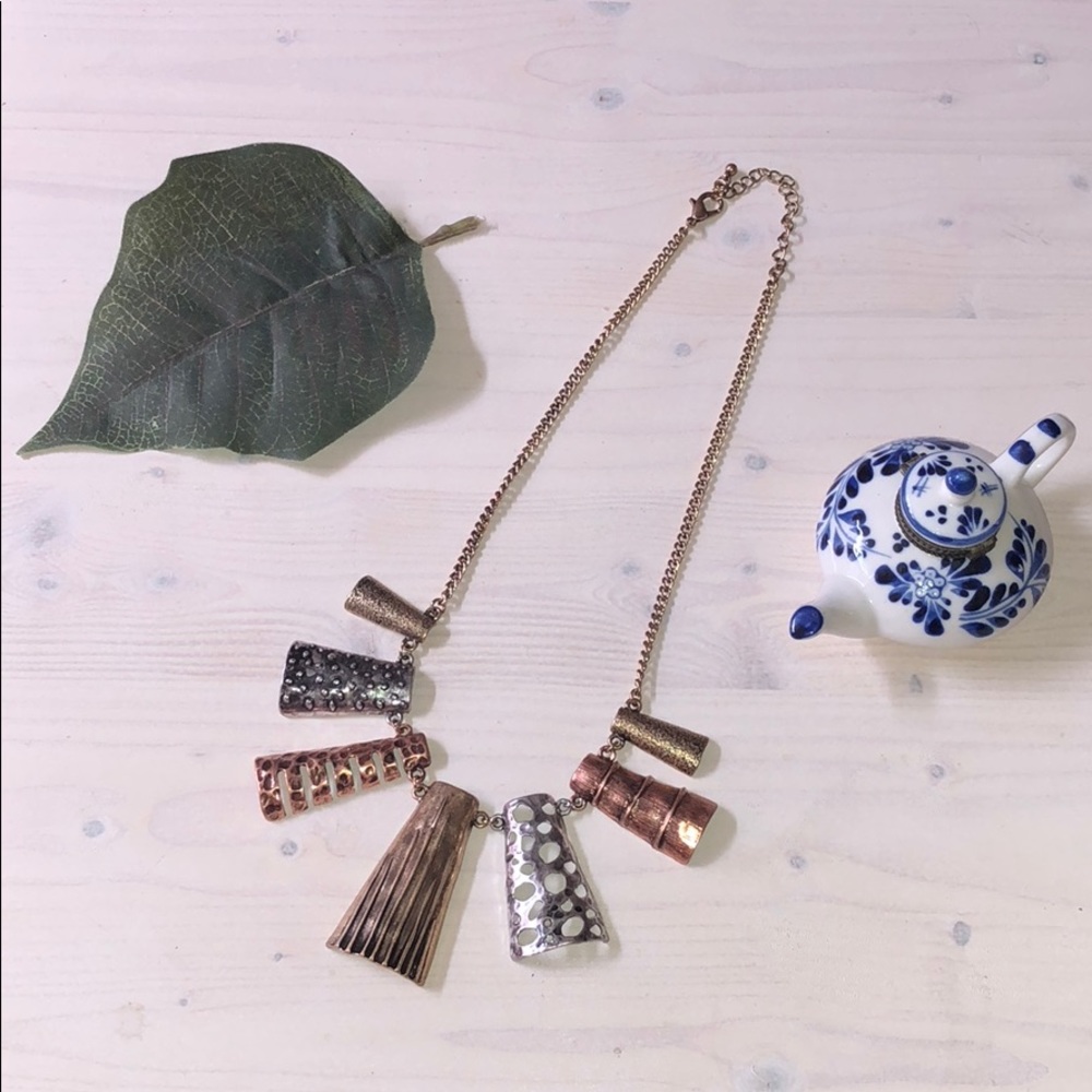 Modern bronze gold silver necklace + earrings